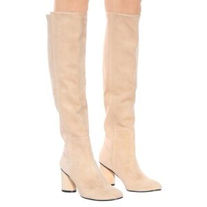Stuart Weitzman Eloise Suede Beige Knee High Heeled Boots